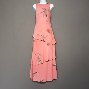 SHARON MAX Vintage Pink Watercolor Layered Maxi Sundress Dress Size 14